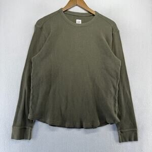 Gap Thermal Shirt men's Large Green Muscle Waffle Knit Military Base Layer y2k